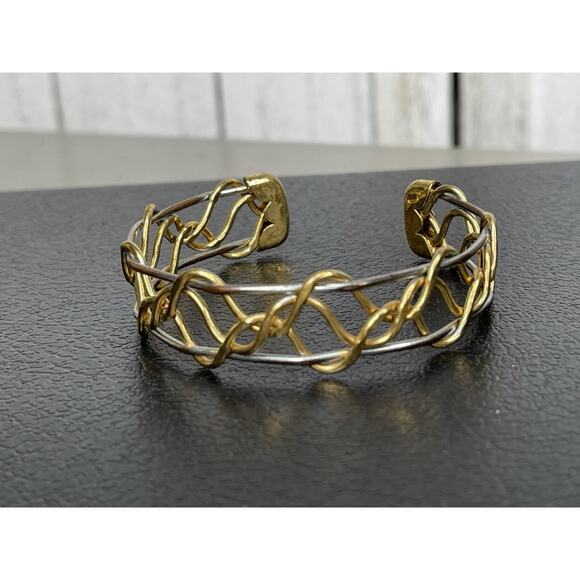 Lia Sophia Gold Silver Bracelet Interwoven Double Dip Cuff Retired - Picture 1 of 5